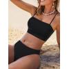 imageCUPSHE Womens Bikini Sets Two Piece Swimsuit Bandeau Top Square Neck Mid Rise Ruched Bathing Suit Spaghetti StrapsBlack