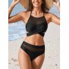 imageCUPSHE Womens Bikini Sets Two Piece Swimsuit High Neck Adjustable Straps Crisscross Back Self Tie High Rise BottomBlack