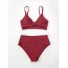 imageCUPSHE Womens Bikini Sets Two Piece Swimsuit High Waisted V Neck Twist Front Adjustable Spaghetti Straps Bathing SuitRed Wine