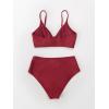 imageCUPSHE Womens Bikini Sets Two Piece Swimsuit High Waisted V Neck Twist Front Adjustable Spaghetti Straps Bathing SuitRed Wine