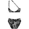 imageCUPSHE Womens Bikini Sets Two Piece Swimsuit One Shoulder High Waisted Asymmetrical Cutout Back Hook Adjustable StrapsBlackWhite Tropical