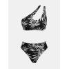 imageCUPSHE Womens Bikini Sets Two Piece Swimsuit One Shoulder High Waisted Asymmetrical Cutout Back Hook Adjustable StrapsBlackWhite Tropical