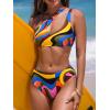 imageCUPSHE Womens Bikini Sets Two Piece Swimsuit One Shoulder High Waisted Asymmetrical Cutout Back Hook Adjustable StrapsRetro Swirl