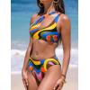 imageCUPSHE Womens Bikini Sets Two Piece Swimsuit One Shoulder High Waisted Asymmetrical Cutout Back Hook Adjustable StrapsRetro Swirl