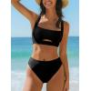 imageCUPSHE Womens Bikini Sets Two Piece Swimsuit Square Neck High Waisted Textured Cut Out Adjustable StrapsBlack