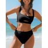 imageCUPSHE Womens Bikini Sets Two Piece Swimsuit Square Neck High Waisted Textured Cut Out Adjustable StrapsBlack