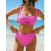 imageCUPSHE Womens Bikini Sets Two Piece Swimsuit Square Neck High Waisted Textured Cut Out Adjustable StrapsHot Pink