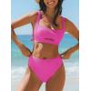 imageCUPSHE Womens Bikini Sets Two Piece Swimsuit Square Neck High Waisted Textured Cut Out Adjustable StrapsHot Pink