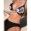 imageCUPSHE Womens Bikini Sets Two Piece Swimsuit V Neck Back Self Tie Halter Spaghetti Straps Stitching Embroidery Bathing SuitBlackWhite Floral