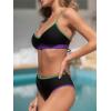imageCUPSHE Womens Bikini Sets Two Piece Swimsuit V Neck Color Block Bathing Suit Mid Rise Crossback Straps Self TieBlackPurple