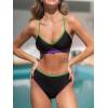 imageCUPSHE Womens Bikini Sets Two Piece Swimsuit V Neck Color Block Bathing Suit Mid Rise Crossback Straps Self TieBlackPurple