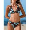 imageCUPSHE Womens Bikini Sets Two Piece Swimsuit V Neck Halter Back Self Tie Low Rise BottomBrownBlue Floral