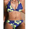 imageCUPSHE Womens Bikini Sets Two Piece Swimsuit V Neck Halter Back Self Tie Low Rise BottomNavyYellow Floral