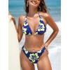 imageCUPSHE Womens Bikini Sets Two Piece Swimsuit V Neck Halter Back Self Tie Low Rise BottomNavyYellow Floral