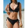 imageCUPSHE Womens Bikini Sets Two Piece Swimsuit V Neck Ruffled Strap Sexy Bathing Suit Back Hook Side Self Tie GlitterBlack