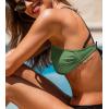imageCUPSHE Womens Bikini Top Swimsuit Color Block Back Braided Straps Strappy Self Tie Bathing Suit TopDark GreenBlack