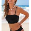 imageCUPSHE Womens Bikini Top Swimsuit Ruching Bandeau Top Spaghetti Adjustable StrapsBlack