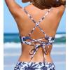 imageCUPSHE Womens Bikini Top V Neck Triangle Top Crisscross Back Self Tie Spaghetti StrapsWhiteNavy Floral