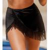 imageCUPSHE Womens Coverup Only Bikini Bottom Fashion High Waisted Sarong Sheer Mesh Swim Skirt Wrap Front Tassel TrimBlack