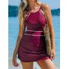imageCUPSHE Womens One Piece Swim Dress Mock Neck Bathing Suit Color Block Sporty Crisscross Straps SwimsuitBurgundy Red
