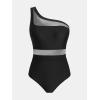 imageCUPSHE Womens One Piece Swimsuit Asymmetric Neck One Shoulder Bathing Suit Mesh SwimwearBlack