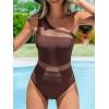 imageCUPSHE Womens One Piece Swimsuit Asymmetric Neck One Shoulder Bathing Suit Mesh SwimwearBrown