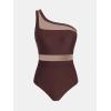 imageCUPSHE Womens One Piece Swimsuit Asymmetric Neck One Shoulder Bathing Suit Mesh SwimwearBrown