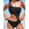 imageCUPSHE Womens One Piece Swimsuit Asymmetrical Neck Cutout One Shoulder Strap Bathing Suit SwimwearBlack