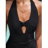 imageCUPSHE Womens One Piece Swimsuit Deep V Neck Bathing Suit Halter Straps Ruched Twist Front Bandeau Back HookBlack