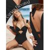 imageCUPSHE Womens One Piece Swimsuit Deep V Neck Bathing Suit Halter Straps Ruched Twist Front Bandeau Back HookBlack