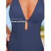 imageCUPSHE Womens One Piece Swimsuit Deep V Neck Keyhole Cutout O Ring Textured Bathing SuitNavy Blue
