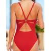 imageCUPSHE Womens One Piece Swimsuit Deep V Neck Keyhole Cutout O Ring Textured Bathing SuitRed