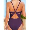imageCUPSHE Womens One Piece Swimsuit Deep V Neck Keyhole Cutout O Ring Textured Bathing SuitWine Berry