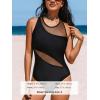 imageCUPSHE Womens One Piece Swimsuit High Neck Asymmetrical Bathing Suit Crisscross Back Cutout Mesh SwimwearBlack