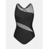 imageCUPSHE Womens One Piece Swimsuit High Neck Asymmetrical Bathing Suit Crisscross Back Cutout Mesh SwimwearBlack