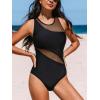 imageCUPSHE Womens One Piece Swimsuit High Neck Asymmetrical Bathing Suit Crisscross Back Cutout Mesh SwimwearBlack
