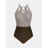 imageCUPSHE Womens One Piece Swimsuit High Neck Tummy Control Swimwear Bathing SuitChocolate BrownWhite