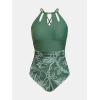 imageCUPSHE Womens One Piece Swimsuit High Neck Tummy Control Swimwear Bathing SuitOlive GreenFloral