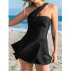 imageCUPSHE Womens One Piece Swimsuit Modern One Shoulder Asymmetrical Swimdress Ruched Shirred Bathing Suit Wide StrapsBlack