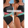 imageCUPSHE Womens One Piece Swimsuit One Shoulder Bathing Suit Cutout Adjustable Spaghetti Straps Color Block TexturedBlackPink