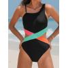 imageCUPSHE Womens One Piece Swimsuit One Shoulder Bathing Suit Cutout Adjustable Spaghetti Straps Color Block TexturedBlackPink