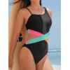 imageCUPSHE Womens One Piece Swimsuit One Shoulder Bathing Suit Cutout Adjustable Spaghetti Straps Color Block TexturedBlackPink