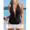 imageCUPSHE Womens One Piece Swimsuit Plunging Deep V Neck Halter Bathing Suit Ruched Adjustable Straps Self Tie O RingBlack