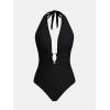 imageCUPSHE Womens One Piece Swimsuit Plunging Deep V Neck Halter Bathing Suit Ruched Adjustable Straps Self Tie O RingBlack