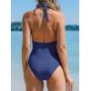 imageCUPSHE Womens One Piece Swimsuit Plunging Deep V Neck Halter Bathing Suit Ruched Adjustable Straps Self Tie O RingNavy Blue