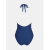 imageCUPSHE Womens One Piece Swimsuit Plunging Deep V Neck Halter Bathing Suit Ruched Adjustable Straps Self Tie O RingNavy Blue