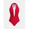 imageCUPSHE Womens One Piece Swimsuit Plunging Deep V Neck Halter Bathing Suit Ruched Adjustable Straps Self Tie O RingTrue Red