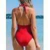 imageCUPSHE Womens One Piece Swimsuit Plunging Deep V Neck Halter Bathing Suit Ruched Adjustable Straps Self Tie O RingTrue Red