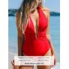 imageCUPSHE Womens One Piece Swimsuit Plunging Deep V Neck Halter Bathing Suit Ruched Adjustable Straps Self Tie O RingTrue Red