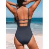 imageCUPSHE Womens One Piece Swimsuit Plunging Deep V Neck Keyhole Open Back Adjustable Strap Bathing Suit TexturedDark Grey